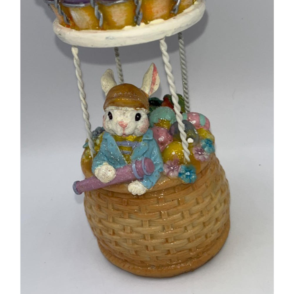 Vintage HTF Beautiful Happy Easter Bunny Rabbit In A Hot Air Balloon Flying - Picture 8 of 16
